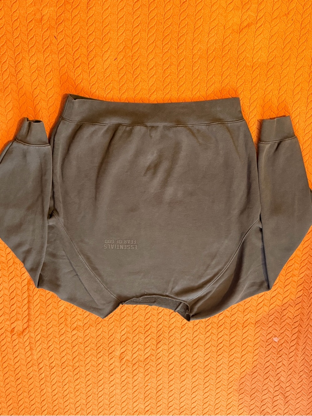 Essentials Olive Green Crewneck with Debossed Logo Patch
